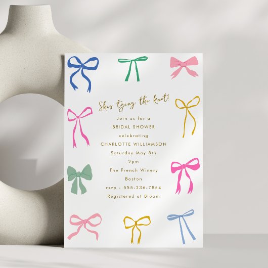 Kleurrijke Ribbon Bow Knot Script Vrijgezellenfees Kaart