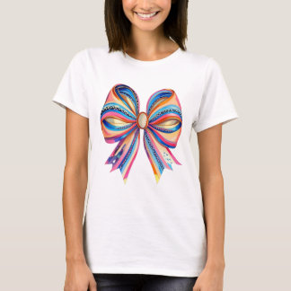 Kleurrijke Ribbon Bow T-shirt – Elegant en artisti