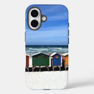 Kleurrijke rij strandhuisjes iPhone 16 hoesje