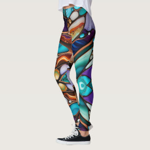 Kleurrijke River Rock Pebbles in Glas in lood Look Leggings