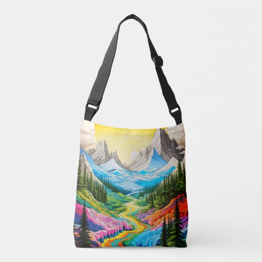Kleurrijke River Valley Illustratie Crossbody Tas (Voorkant)