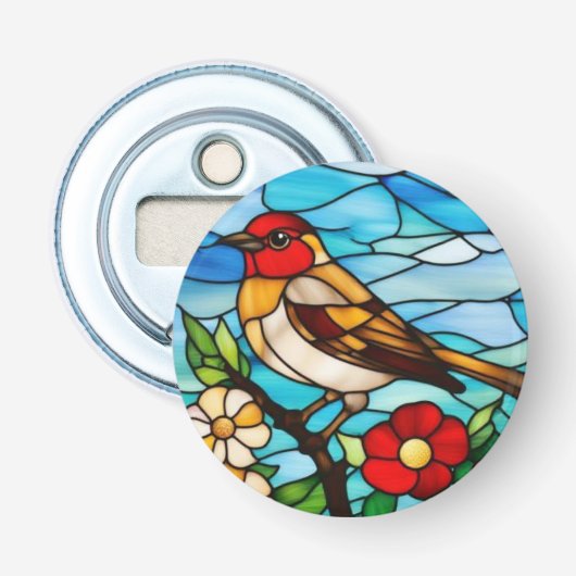 Kleurrijke Robin Button Flesopener (Voorkant)