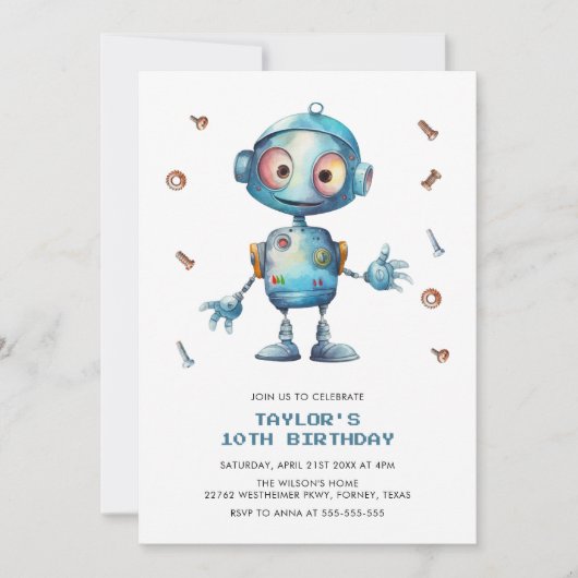 Kleurrijke Robot Jongens Verjaardagsfeestje Kaart (Voorkant)