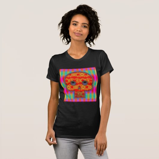 Kleurrijke robot schedel schilderen t-shirt (Voorkant volledig)