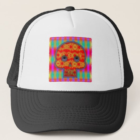 Kleurrijke robot schedel schilderen trucker pet (Voorkant)