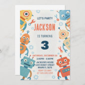 Kleurrijke Robots Kids Verjaardag Uitnodiging (Voorkant / Achterkant)