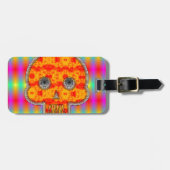 Kleurrijke robots schedel op regenboogachtergrond bagagelabel (Voorkant horizontaal)