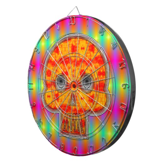 Kleurrijke robots schedel op regenboogachtergrond dartbord (Voorkant Rechts)