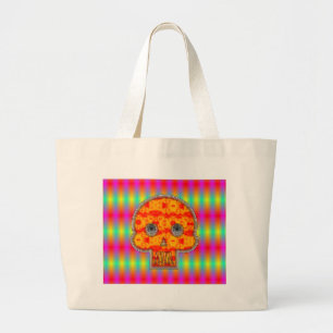 Kleurrijke robots schedel op regenboogachtergrond grote tote bag