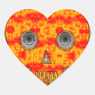 Kleurrijke robots schedel op regenboogachtergrond hart sticker