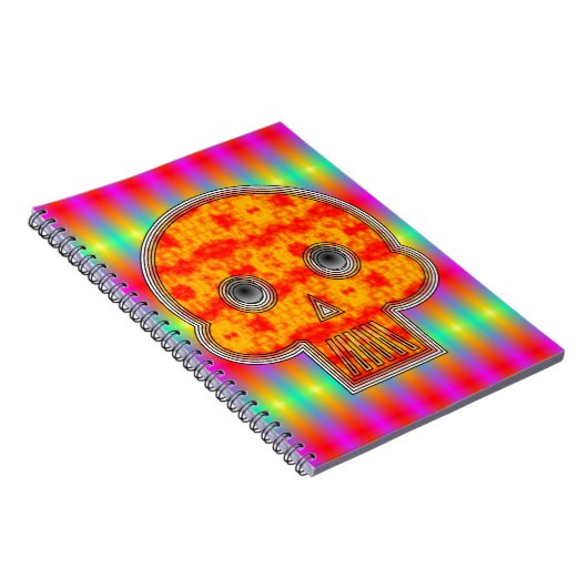 Kleurrijke robots schedel op regenboogachtergrond notitieboek (Rechterzijde)