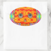 Kleurrijke robots schedel op regenboogachtergrond ovale sticker (Tas)