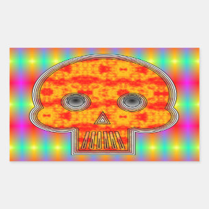 Kleurrijke robots schedel op regenboogachtergrond rechthoekige sticker