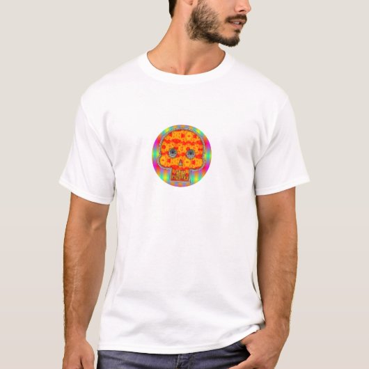 Kleurrijke robots schedel op regenboogachtergrond t-shirt (Voorkant)