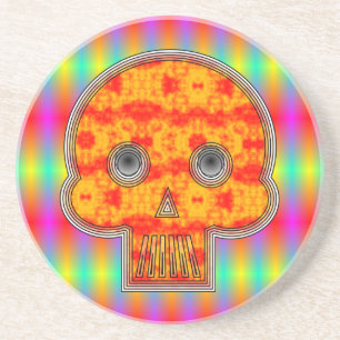 Kleurrijke robots schedel op regenboogachtergrond zandsteen onderzetter