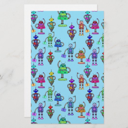 Kleurrijke robots tegen blauwe achtergrond briefpapier (Voorkant / Achterkant)
