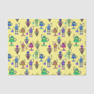 Kleurrijke robots tegen gele achtergrond tissuepapier