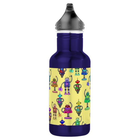 Kleurrijke robots tegen gele achtergrond waterfles  (Rechts)