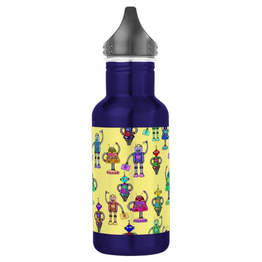 Kleurrijke robots tegen gele achtergrond waterfles  (Links)