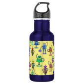 Kleurrijke robots tegen gele achtergrond waterfles  (Voorkant)