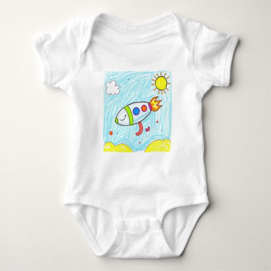 Kleurrijke Rocket Doodle Fun Space Art Romper (Voorkant)