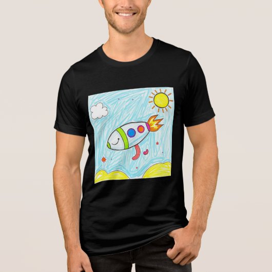 Kleurrijke Rocket Doodle Fun Space Art Tri-Blend Shirt (Voorkant)