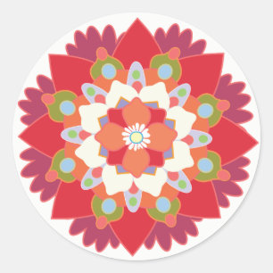 Kleurrijke Rode Bloemen Lotus Mandala Flower Stick Ronde Sticker