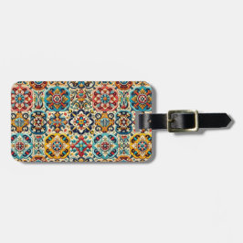 Kleurrijke Rode Blues en Mexicaanse Tegels Geperso Bagagelabel