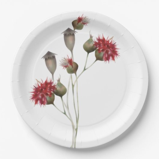 Kleurrijke rode distel Wildflower Waterverf Bloeme Papieren Bordje (Voorkant)