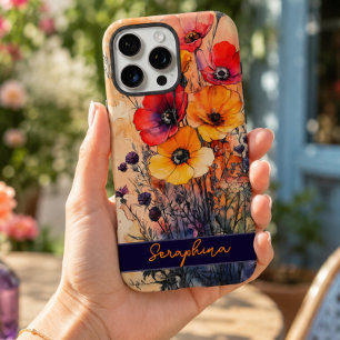 Kleurrijke Rode en Gele Wilde Bloem Gepersonalisee iPhone 16 Pro Max Hoesje