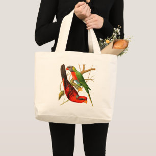 Kleurrijke rode & groene papegaaien illustratie grote tote bag