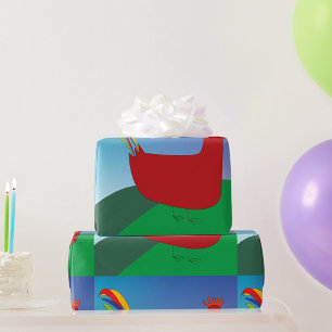 Kleurrijke Rode Haan met Regenboogstaart op Heuvel Cadeaupapier