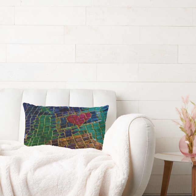 Kleurrijke rode hart mozaïek kussen (Bank)