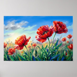Kleurrijke rode klaprozen kunstdruk poster
