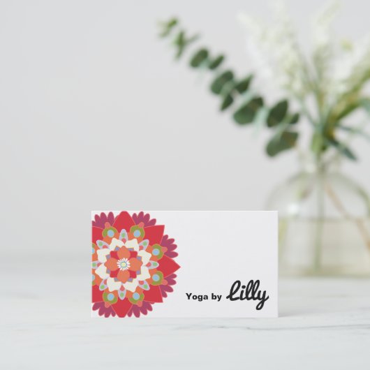 Kleurrijke Rode Lotus Bloem Yoga Instructeur Visitekaartje (Staand voorkant)