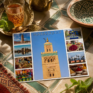 Kleurrijke Rode Marrakech Marokkaanse Architectuur Briefkaart
