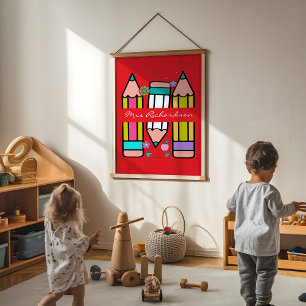 Kleurrijke Rode Onderwijzer Cartoon Potlood Poster