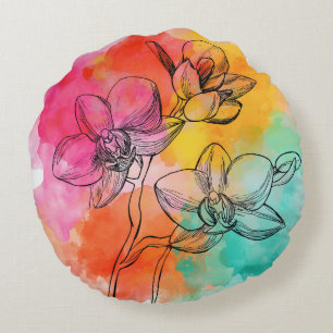 Kleurrijke ronde orchidee-kussen rond kussen
