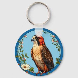 Kleurrijke roodpootvalk vogel sleutelhanger