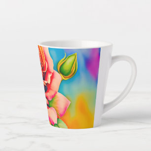 Kleurrijke Roos Bloem Digitale Schildering Latte Mok