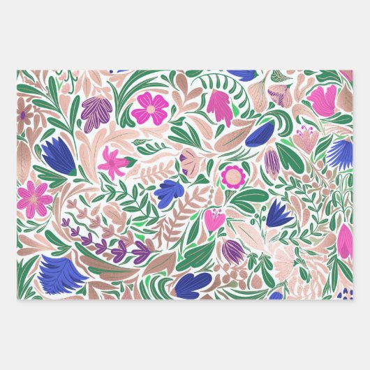 Kleurrijke Roos Gold Floral Leaf-illustraties Inpakpapier Vel (Voorkant 3)