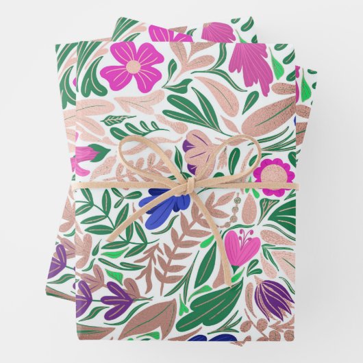 Kleurrijke Roos Gold Floral Leaf-illustraties Inpakpapier Vel (In situ)