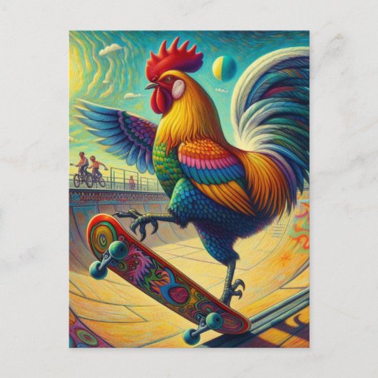 Kleurrijke Rooster Skateboarden Briefkaart (Voorkant)