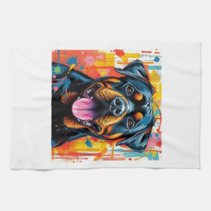 Kleurrijke Rottweiler Pop Art � Levendige Spatstyl Theedoek