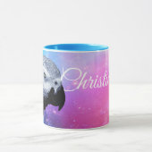 Kleurrijke roze & blauwe naam met Afrikaanse grijz Mok (Midden)