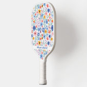 Kleurrijke roze blauwe tuinbloemen Aangepaste teks Pickleball Paddle (Links)