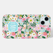 Kleurrijke Roze Bloementuin Monogram Case-Mate iPhone Case (Achterkant (horizontaal))