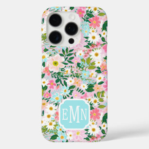 Kleurrijke Roze Bloementuin Monogram iPhone 16 Pro Hoesje