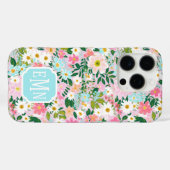 Kleurrijke Roze Bloementuin Monogram Case-Mate iPhone Case (Achterkant (horizontaal))