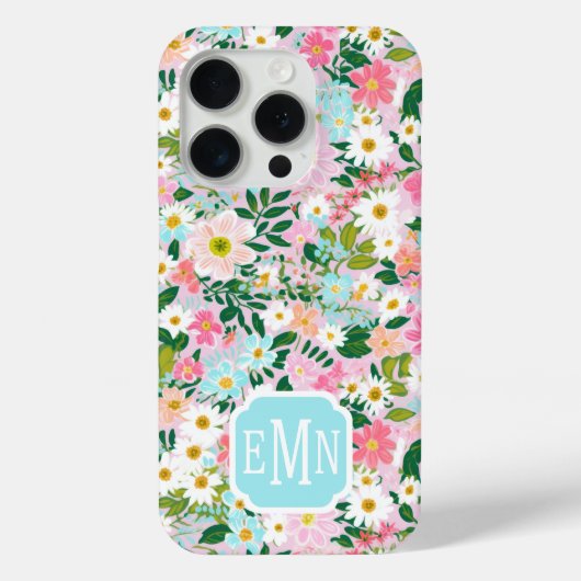 Kleurrijke Roze Bloementuin Monogram Case-Mate iPhone Case (Achterkant)